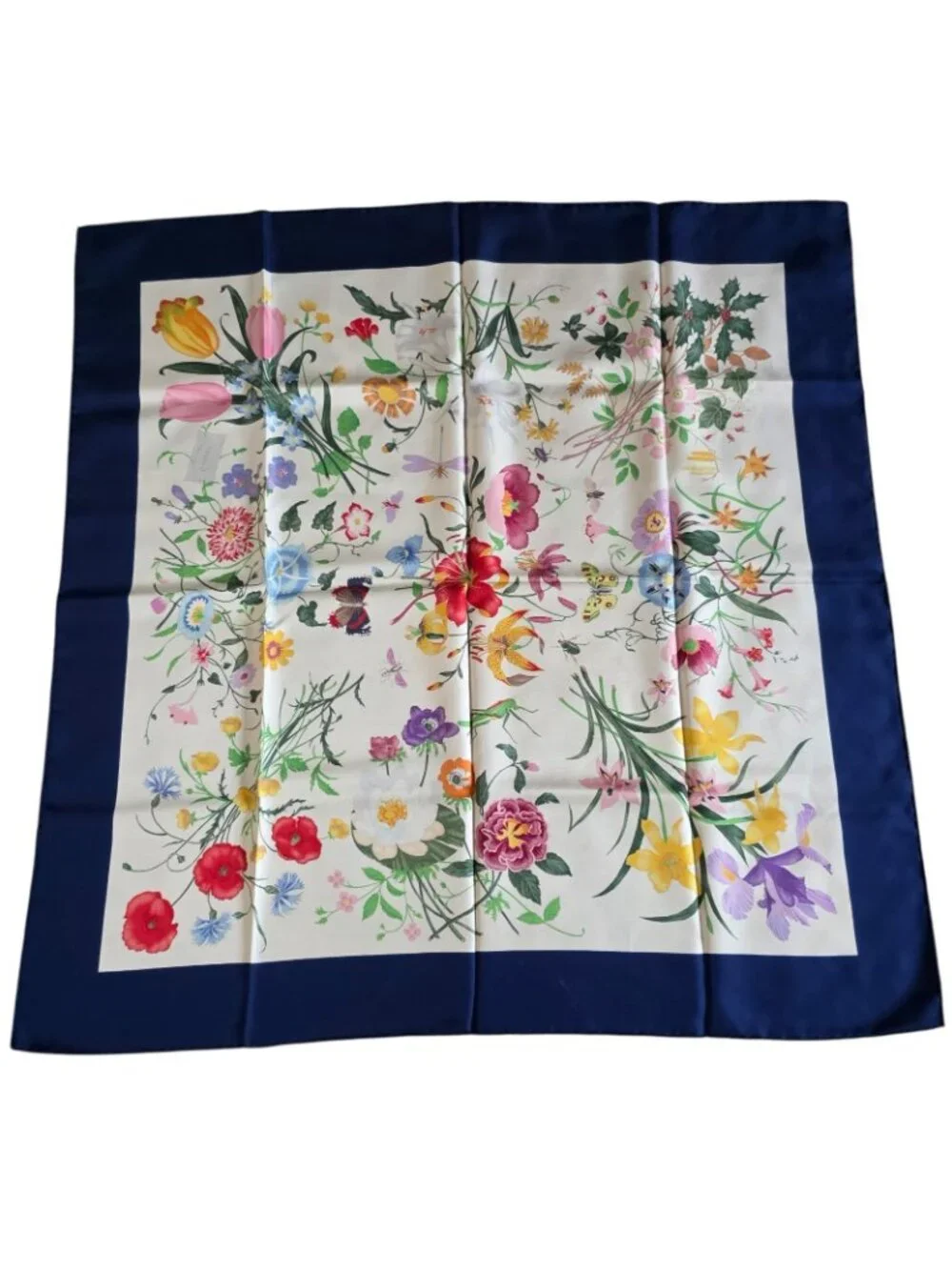 Vtg Gucci V. Accornero Silk Butterfly Floral Print Hand Rolled Scarf 34